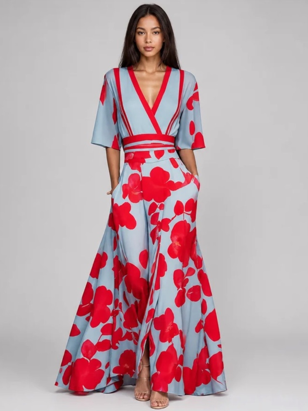FLORAL V-NECK MAXI DRESS